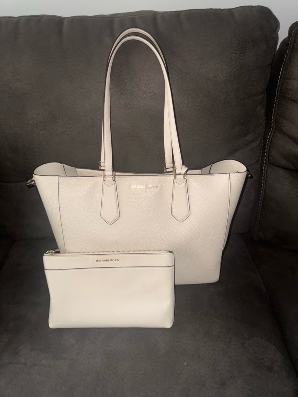 Michael Kors White/Cream Leather Tote with Matching Pouch